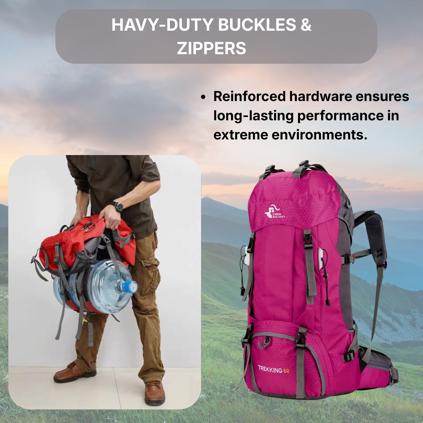 KARRIER Rugged 60L Trekking Bag - Padded Support & Water-Resistant Rucksack