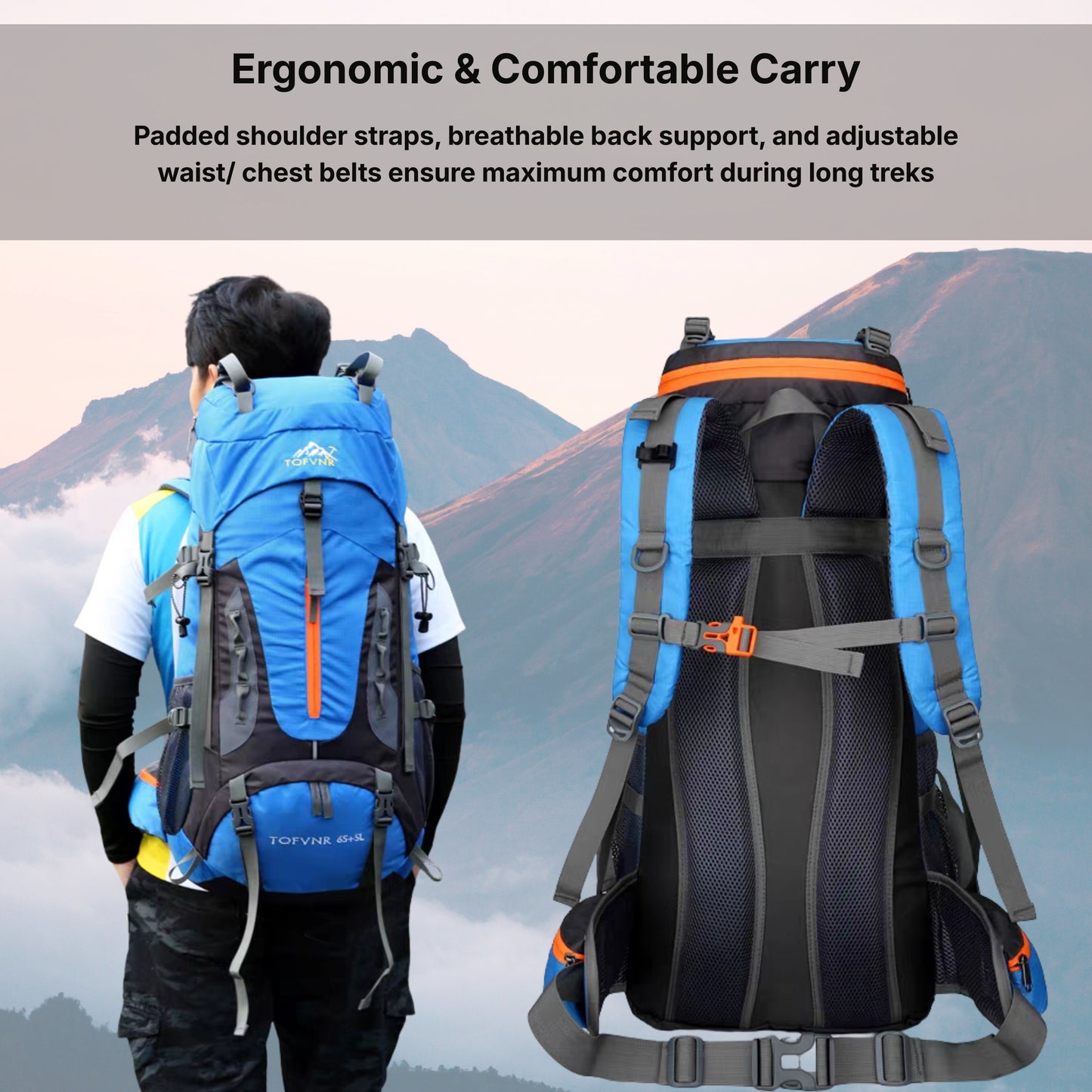 KARRIER Rugged 60L Trekking Bag - Padded Support & Water-Resistant Rucksack