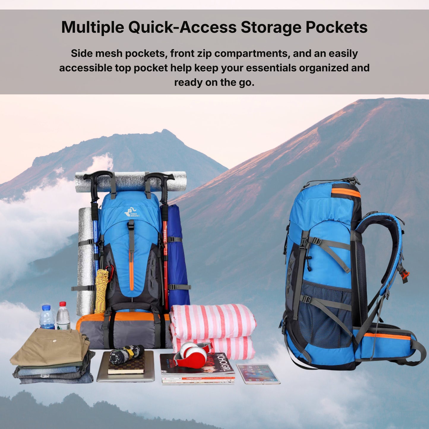 KARRIER Rugged 60L Trekking Bag - Padded Support & Water-Resistant Rucksack