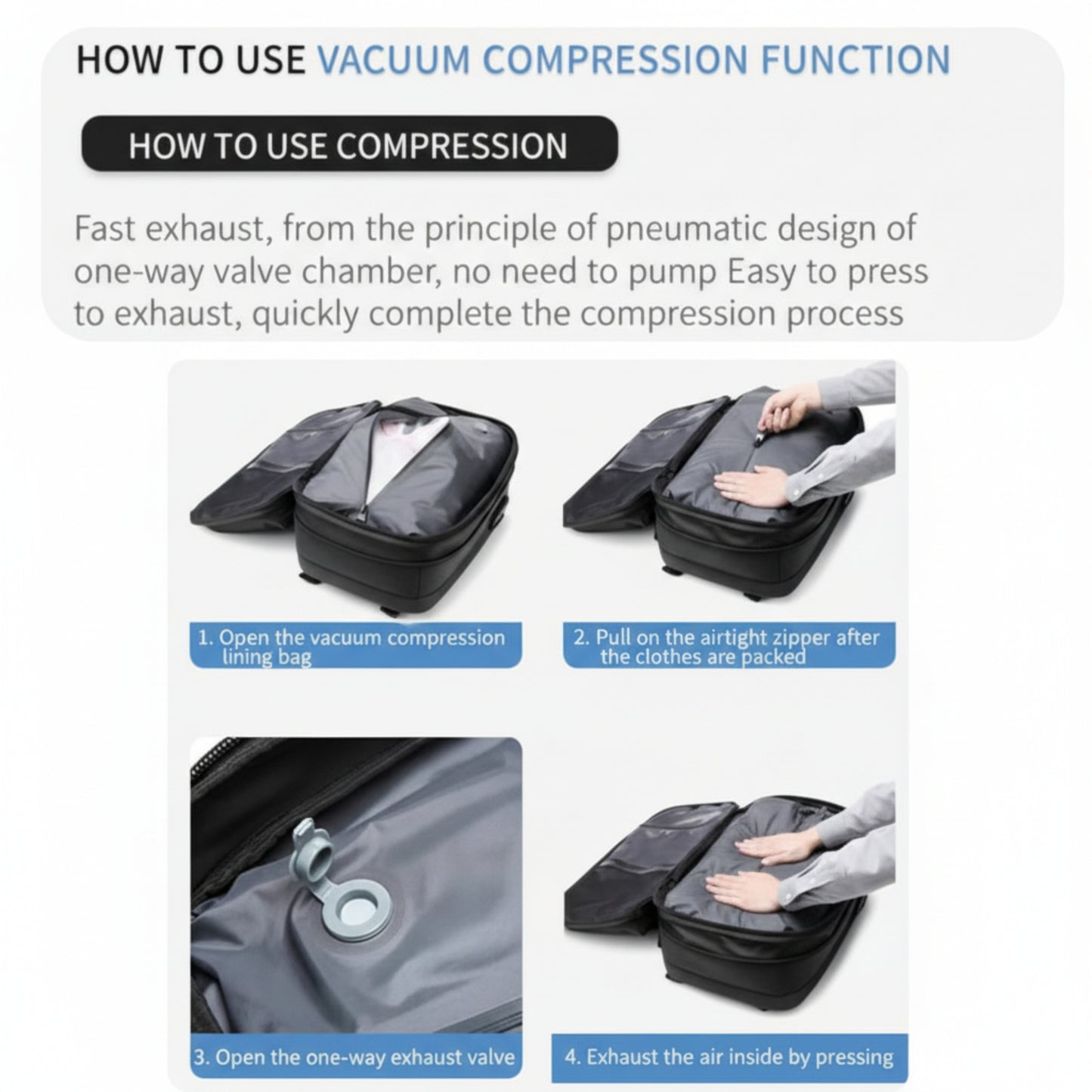 Vacuum Compression Backpack with Built-in System for Clothes & Gear Laptop Bags